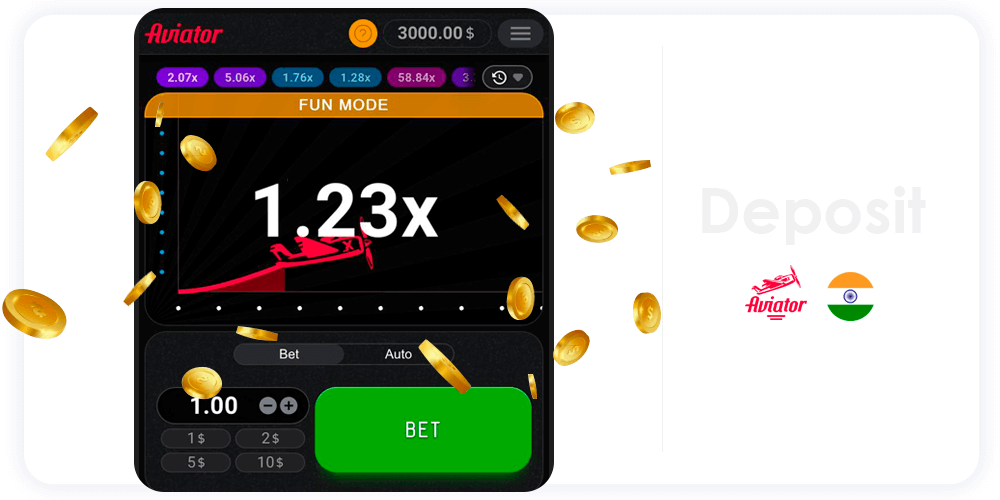 Make a deposit, before start playing Aviator crash game for real money